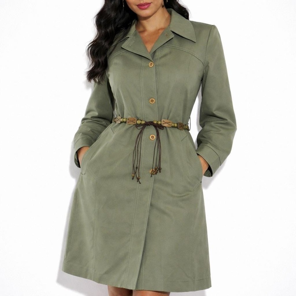 70s Vintage Paisley Lined Belted Mod Jacket Womens M Sage Green Boho Trench Coat